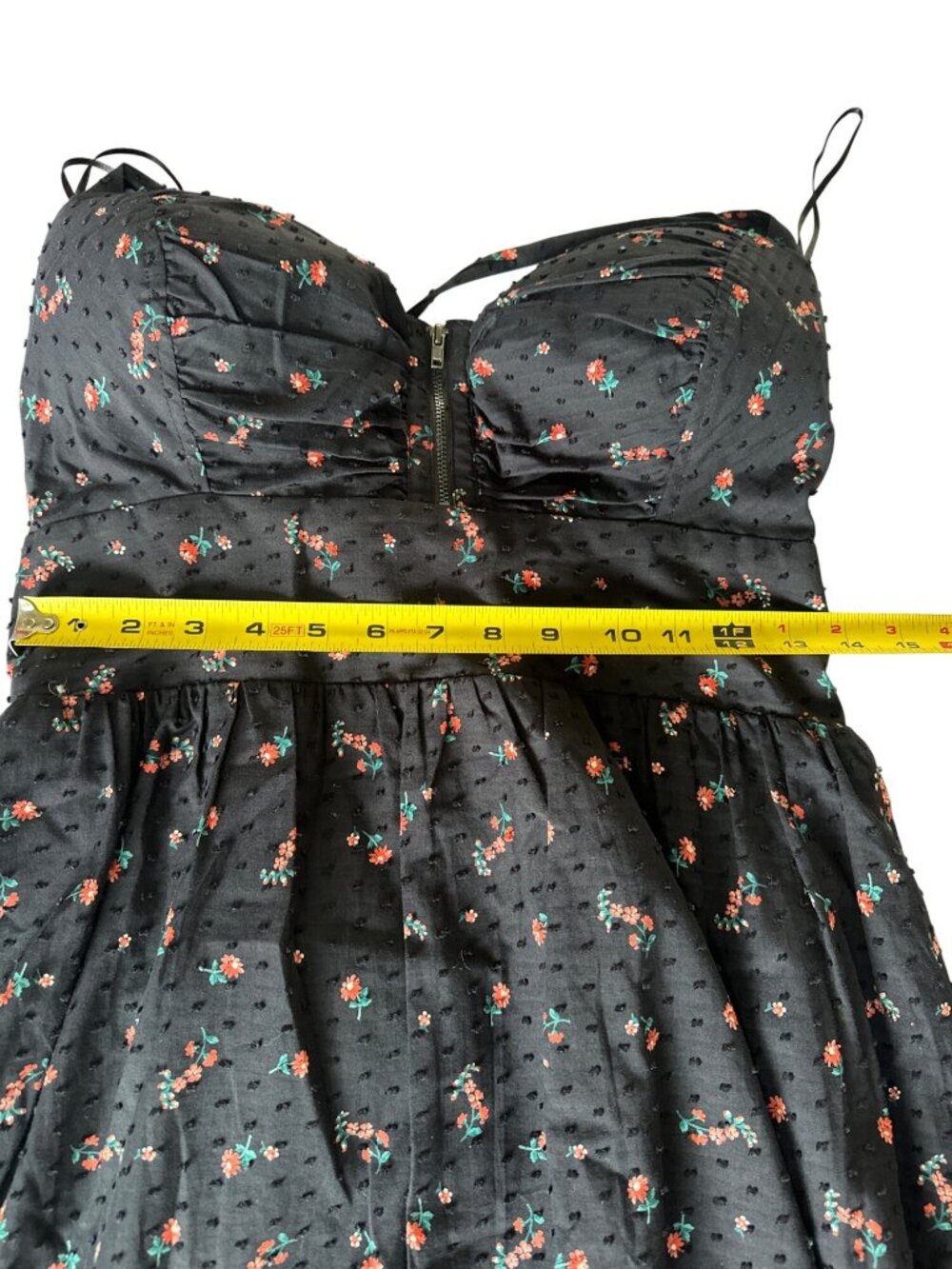 Guess Floral Halter Dress Black With Dotted Texture & Red Flowers Zip Back Size - Picture 10 of 11